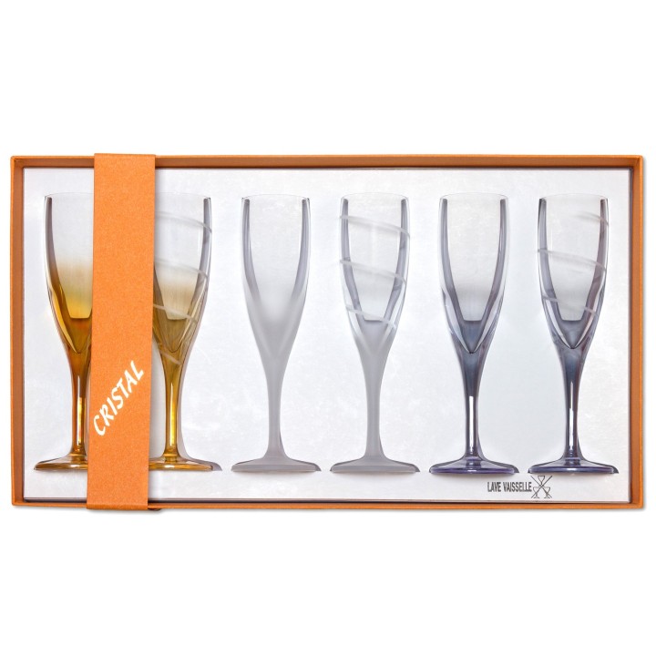 Coffret de 6 flûtes artisanales colorées en cristal