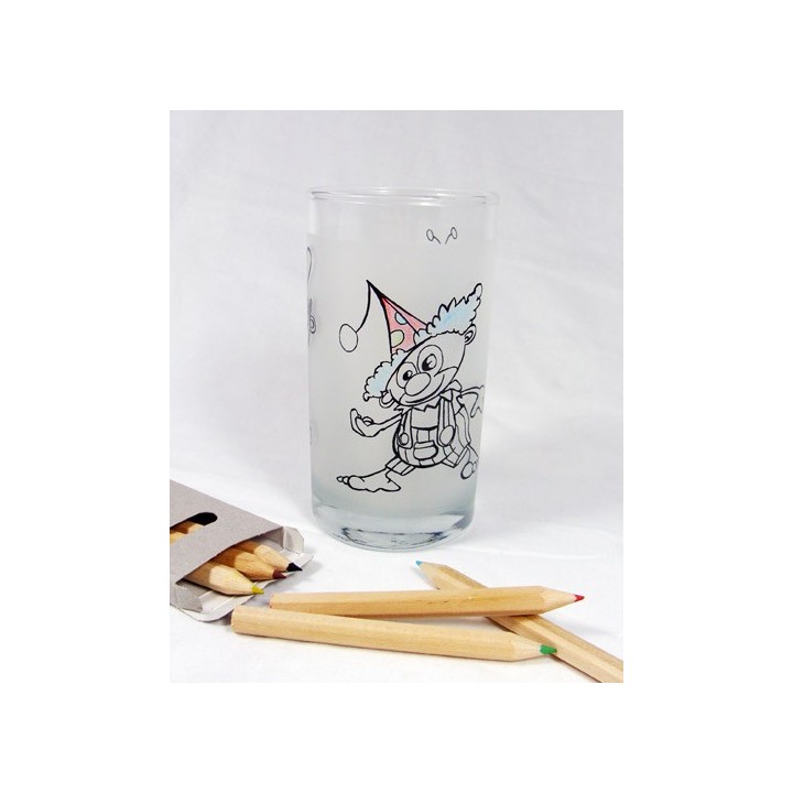 Verre avec 3 clowns à colorier - réutilisable après lave-vaisselle