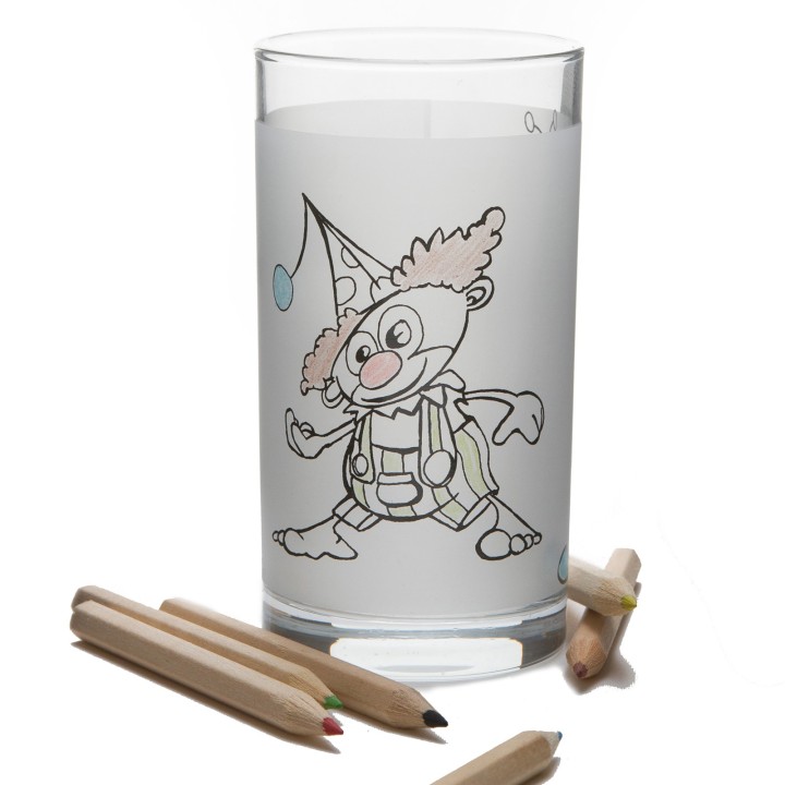 Verre avec 3 clowns à colorier - réutilisable après lave-vaisselle