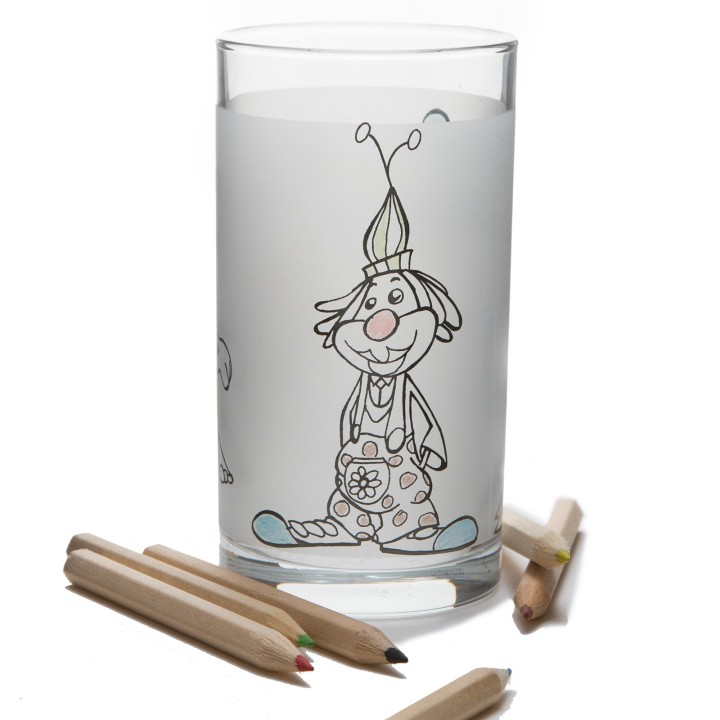 Verre avec 3 clowns à colorier - réutilisable après lave-vaisselle