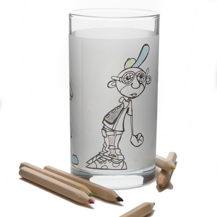 Verre avec 3 clowns à colorier - réutilisable après lave-vaisselle