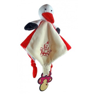 Doudou Cigogne - écru/rouge