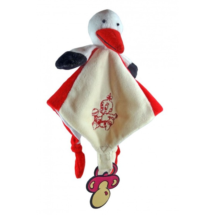 Doudou Cigogne - écru/rouge