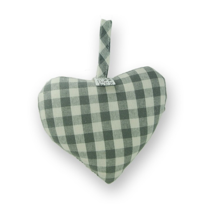 Coeur à suspendre Cigogne en vol gris, dos Vichy gris