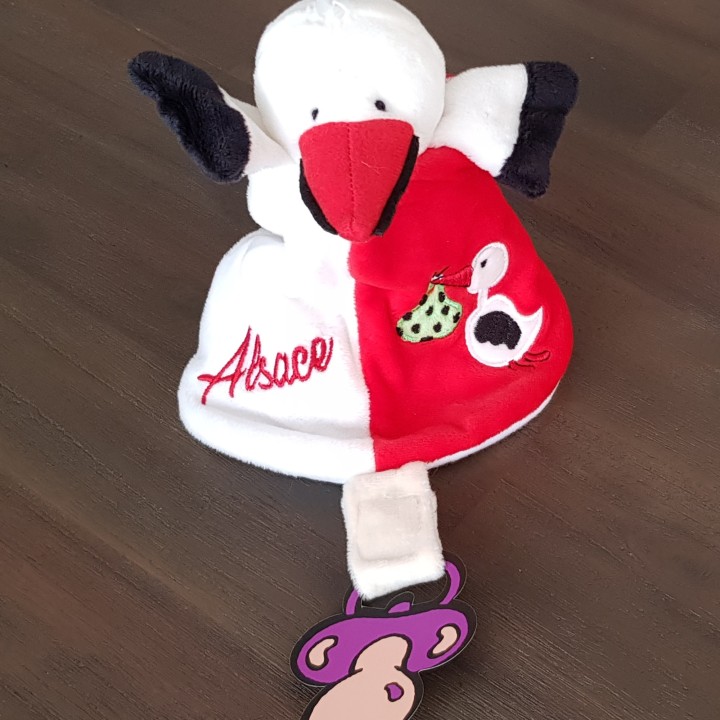 Doudou Cigogne Alsace - Rouge