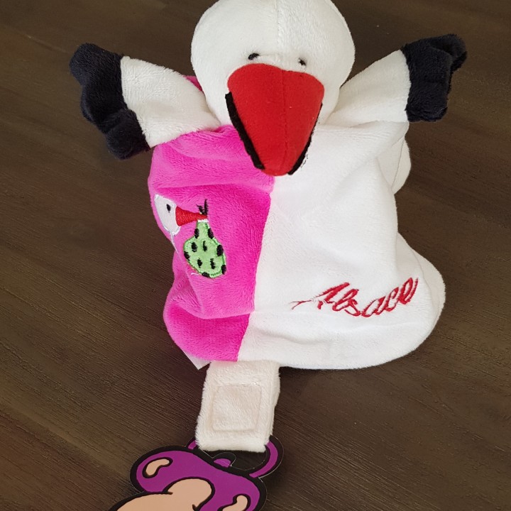 Doudou Cigogne Alsace - Rose