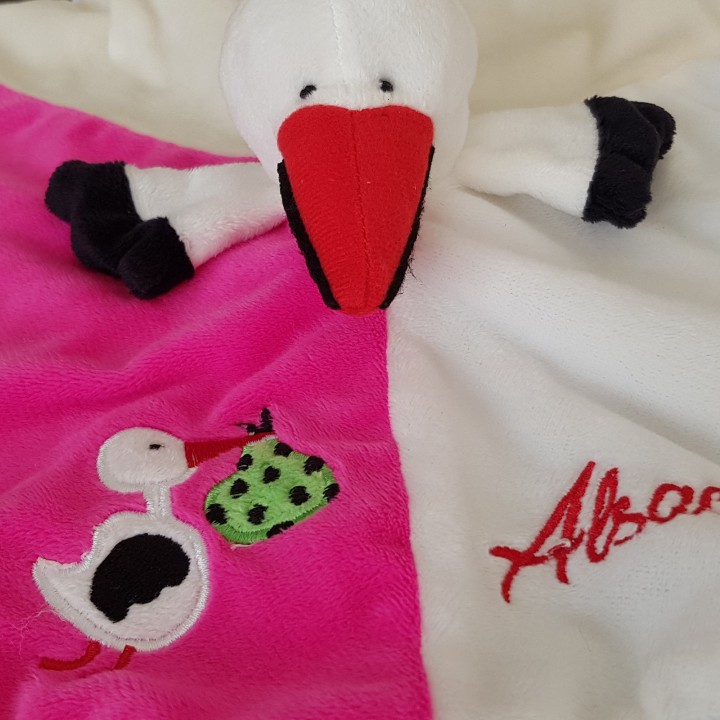 Doudou Cigogne Alsace - Rose
