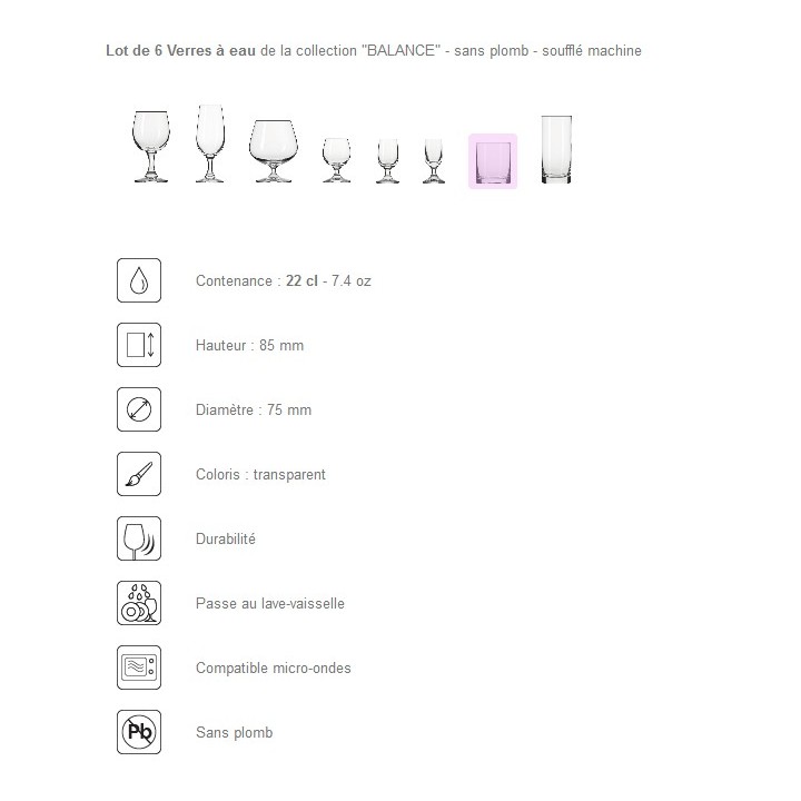 6 verres à eau "BALANCE" 22 cl