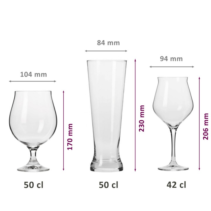 Coffret de 6 verres à bières pour dégustation - 3 différentes formes et contenances