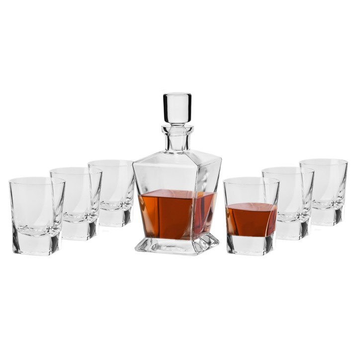 Coffret 7 pièces service à Whisky "CARO" - cristallin soufflé bouche