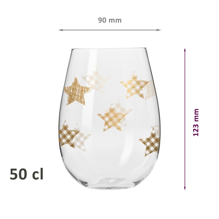 6 verres avec décor étoiles de Noël dorées - 50 cl