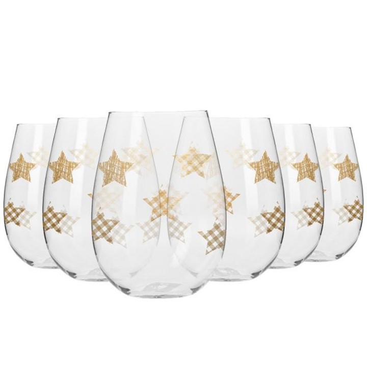 6 verres avec décor étoiles de Noël dorées - 50 cl