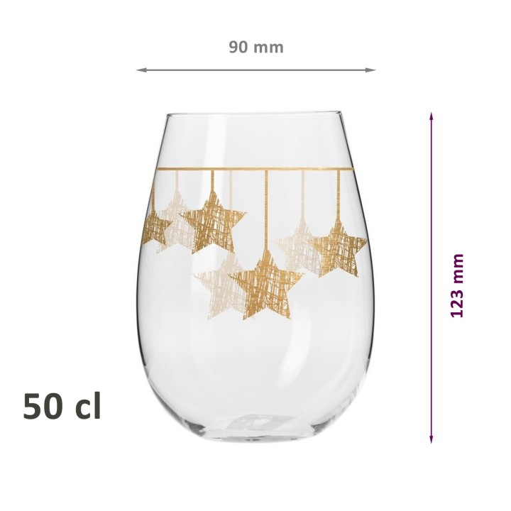 6 verres avec décor étoiles de Noël dorées suspendues - 50 cl