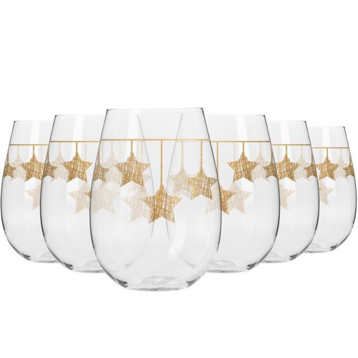 6 verres avec décor étoiles de Noël dorées suspendues - 50 cl
