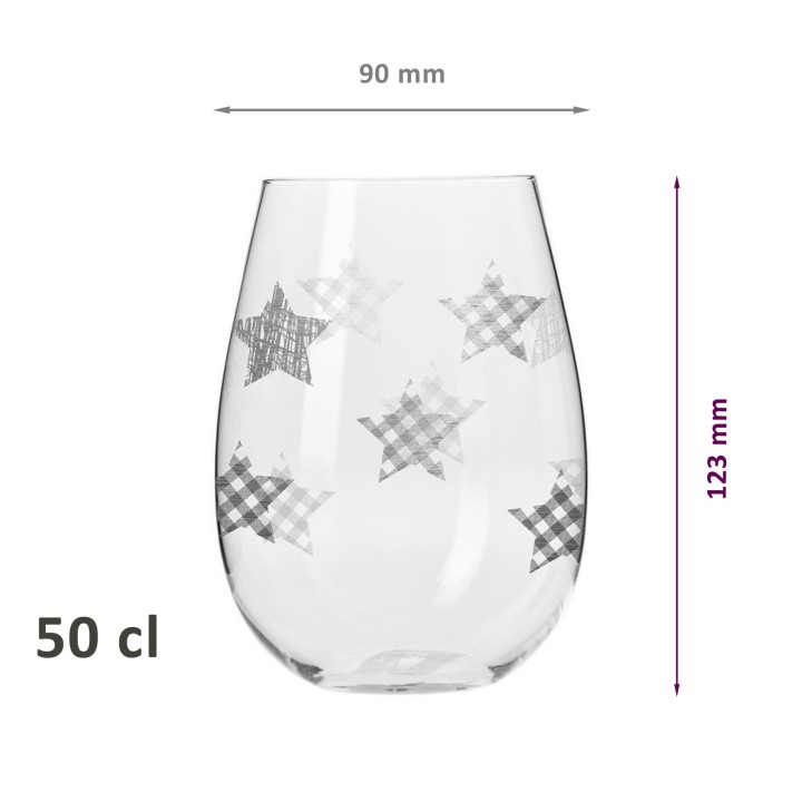 6 verres avec décor étoiles de Noël argentées - 50 cl