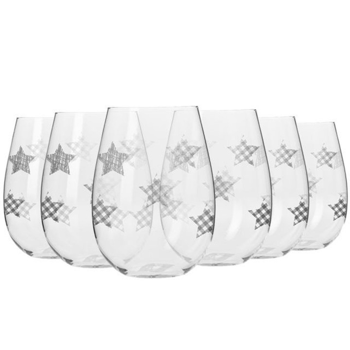 6 verres avec décor étoiles de Noël argentées - 50 cl