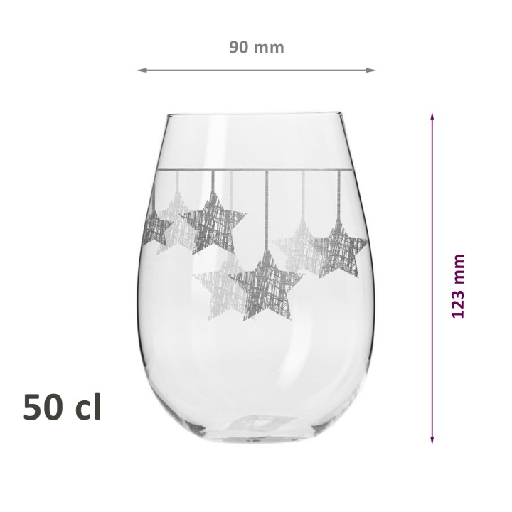 6 verres avec décor étoiles de Noël argentées suspendues - 50 cl