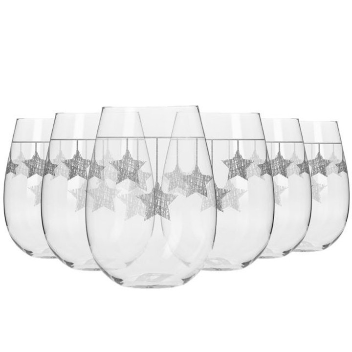 6 verres avec décor étoiles de Noël argentées suspendues - 50 cl