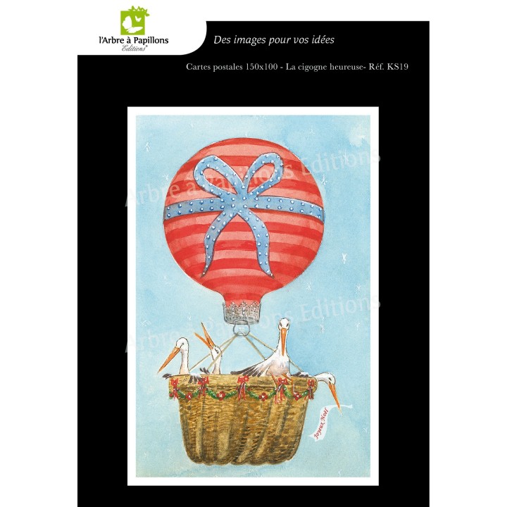 Lot de 5 cartes postales - Dessins Katia Schmitt - CIGOGNE HEUREUSE