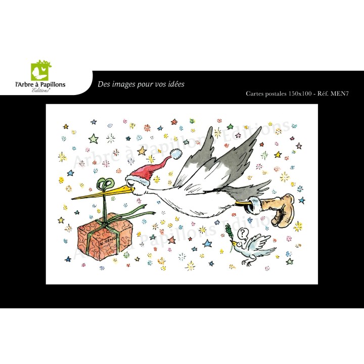 Lot de 7 cartes postales - Dessins Nicolas Mengus - CIGOGNE HUMORISTIQUE 1