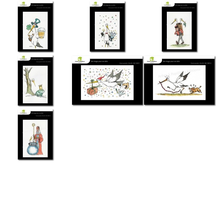 Lot de 7 cartes postales - Dessins Nicolas Mengus - CIGOGNE HUMORISTIQUE 1