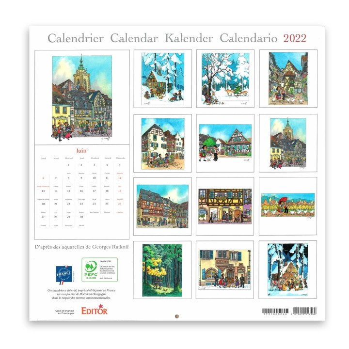 Calendrier L'Alsace Enchantée 2022 de Ratkoff (30cm x 30cm)