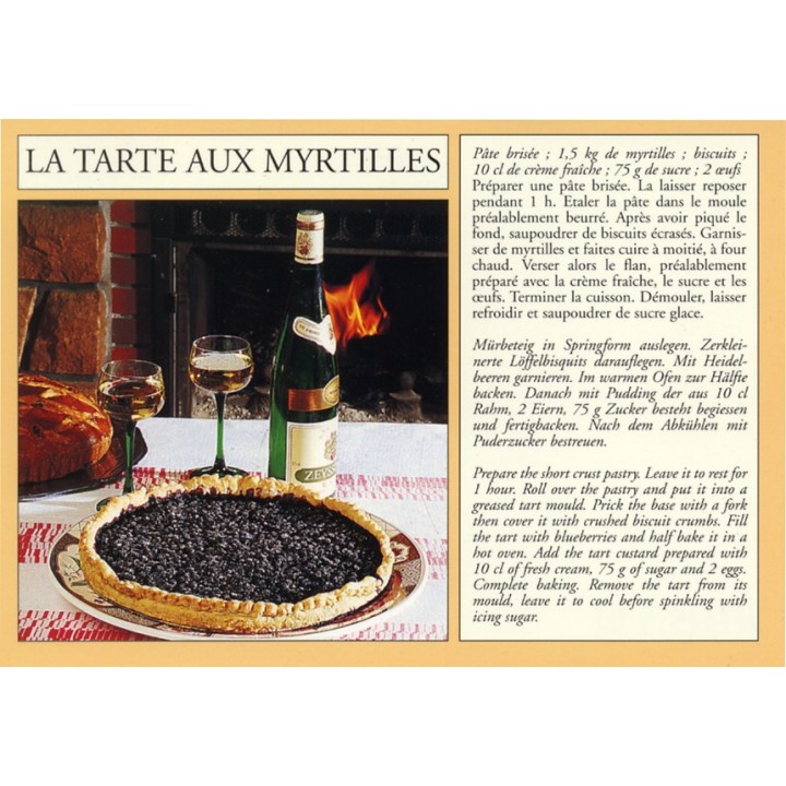 Carte postale recette alsacienne- "La tarte aux myrtilles"