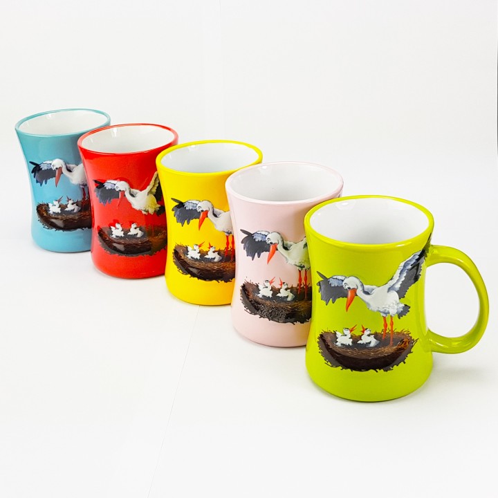 Mug en céramique "Cigogne" rose