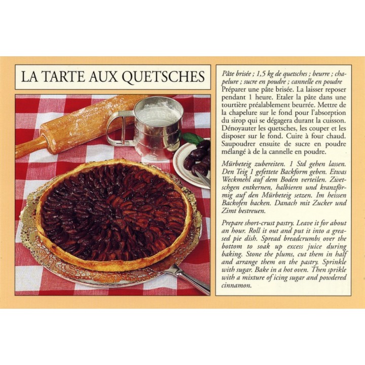 Carte postale recette alsacienne- "La tarte aux quetsches"